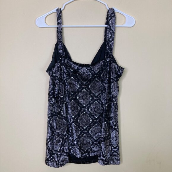 Apt. 9 Velvet Tank Top Large Y2K Black Silver Brocade Bow Babydoll Elegant - Picture 2 of 10